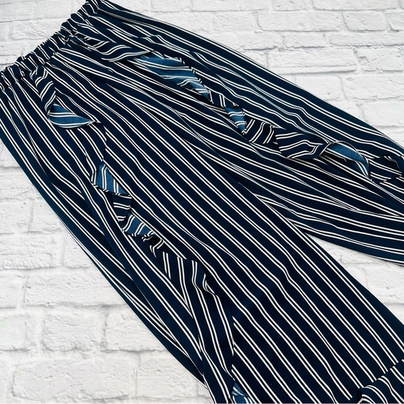 Green Envelope Pants - Green Envelope Large Navy and White Striped Wide Leg Ruffle Pants Romantic